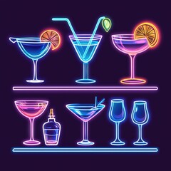 Poster - Lively neon sign display featuring various drinks creating a fun atmosphere in a night venue