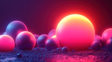 Poster - Glowing spheres on textured surface, vibrant colors