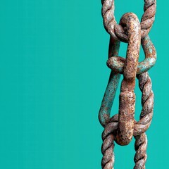 Poster - Close-up view of a metallic chain on a vibrant green background highlighting texture and detail