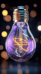 Poster - Light bulb glowing brightly with warm light illuminating a dark background in a modern setting