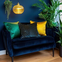 Poster - Cozy living room featuring a comfortable couch with a green plant in the corner for freshness