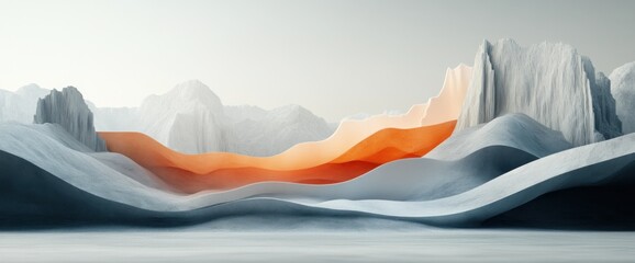 Poster - Abstract landscape with flowing, sculpted mountains in shades of gray and orange