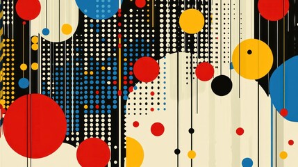 Poster - dynamic composition with circles dots and lines in bold primary colors creating a vibrant and playful abstract expression of modern art