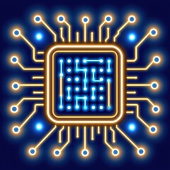 Poster - Intricate circuit featuring a glowing blue light that represents advanced technology and innovation