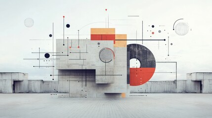 Poster - Abstract concrete forms and geometric shapes in a minimalist setting