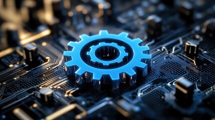 Gear on circuit board, technology, engineering, innovation