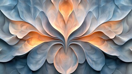 Poster - ethereal harmony abstract art, captivating blend of cool blues and warm oranges in a seamless flow resembling delicate floral symmetry and balance