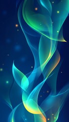 Poster - Abstract Blue Background Design With Glowing Turquoise and Green Dynamic Flowing Light Shapes