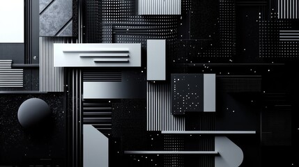 Poster - abstract geometric composition featuring a interplay of black and white shapes patterns and textures creating a modern monochrome aesthetic