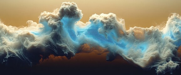 Poster - Abstract cloudscape with swirling, textured formations in blue, white, and brown hues