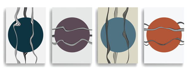 Fototapete - Glitch distorted geometric template brochures . Modern art design . Glitched flyer . Optical art. Trendy brochure with vector lines and circles .flyer with wavy lines effects . set of vector templates