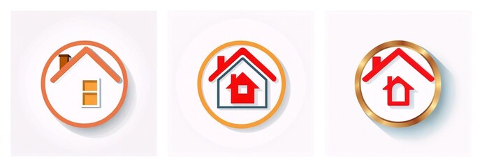 Aufkleber - Three house icons in circles display varied color palettes and design complexity, from basic to intricate, set against a clean white backdrop.