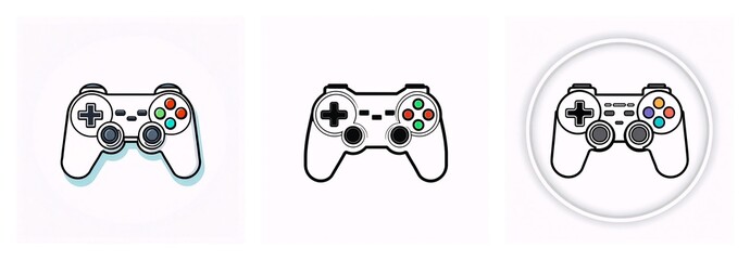 Leinwandbilder - Three gamepad icons in different styles are displayed. Simple white controllers for video games represent play and entertainment.