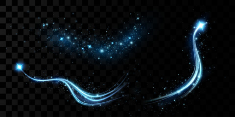 Wall Mural - shooting star with twinkling star trail on dark blue background - meteoroid, comet, asteroid - backd