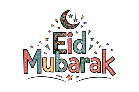 Eid Mubarak Greeting Design with Crescent Moon and Festive Patterns