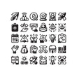 © Sabbir Graphix - Set of hand-drawn ecology icons for web design including symbols for business, media, phone, food, music, and school