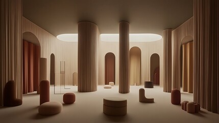 Poster - A minimalist room featuring geometric shapes and soft colors
