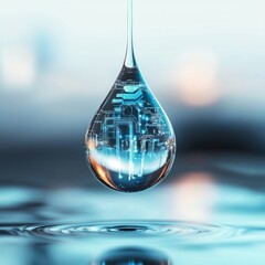 Aufkleber - Digital Water Drop with Futuristic Circuit Design in Background and Soft Blurred Effect