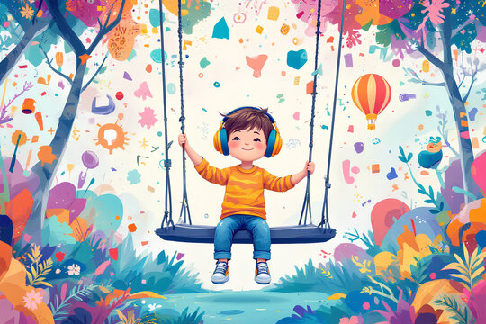 Child with headphones on swing illustrating the concept of autism spectrum