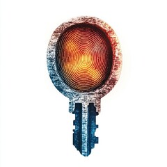 Aufkleber - Abstract key design with fingerprint pattern and glowing light in orange and blue tones