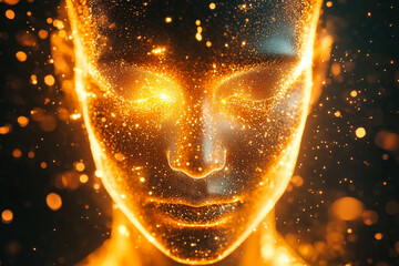 Poster - A surreal portrayal of a luminous face made of sparkling particles representing humanity and deeper emotions.