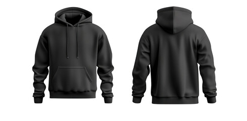 Fototapete - Black hoodie mockup template on a white background, png
