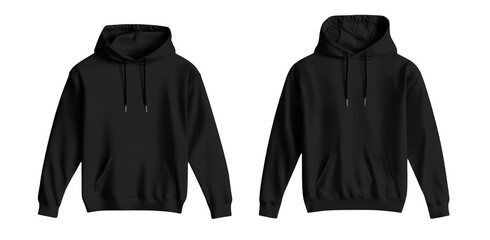Fototapete - Black hoodie mockup template on a white background, png