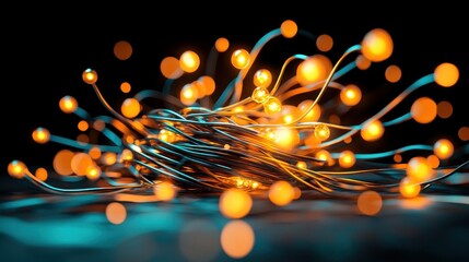 Aufkleber - Abstract Composition of Glowing Lights and Wires on Dark Background for Creative Concepts