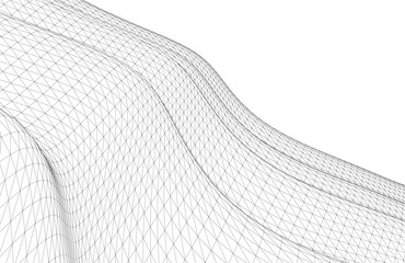 Poster - Abstract Wireframe Waves - Futuristic Geometric Mesh Background - Vector Illustration