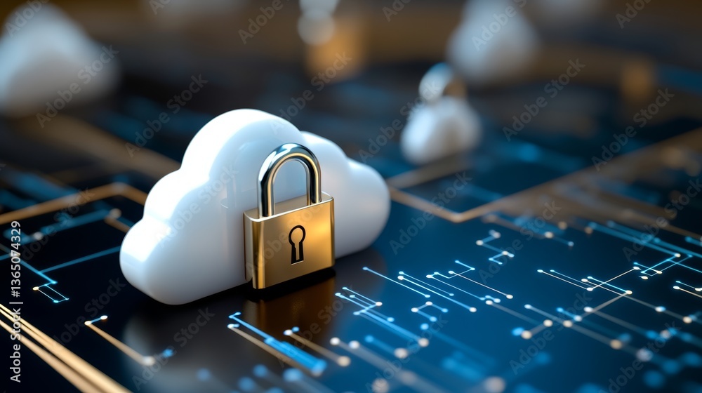 Digital cloud storage with security lock symbolizing data protection in ...