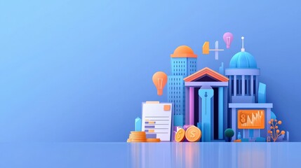 Poster - A modern flat design illustration of financial planning with digital banking elements.