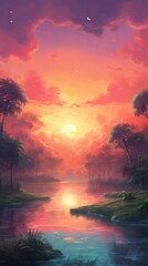 Wall Mural - sunset wallpaper landscape outdoors painting.