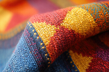 Poster - Close-up of richly colored, textured woven fabric with a vibrant pattern.