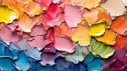 Poster - Colorful palette of thick paint showcasing various hues in a creative workspace during daylight hours