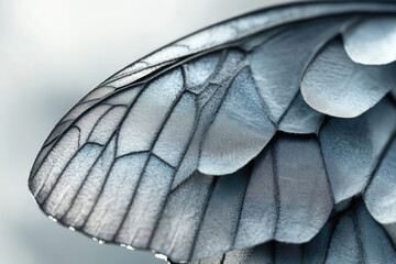 Aufkleber - Close-up of a butterfly wing, showcasing intricate details and delicate scales in grayscale.