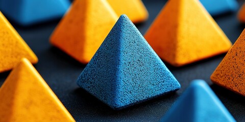 Poster - Colorful geometric pyramids arranged in a playful display on a dark surface