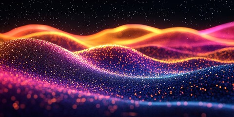 Poster - Vibrant light waves create an enchanting landscape of color and texture in a mesmerizing digital artwork