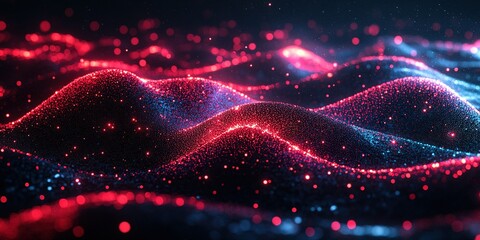 Fototapete - Colorful abstract waves with glowing particles creating a visual effect that simulates movement and depth