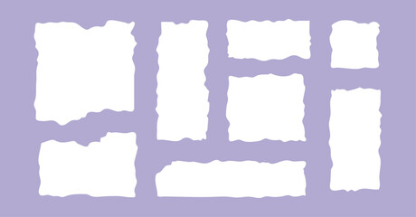 Poster - White torn paper frames, shapes for scrapbooking, collage. Set of rough edge paper cutouts, blank torn paper pieces.