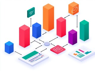 Aufkleber - Dynamic Data Flow Visualization Digital Workspace Isometric Graphic Colorful Environment Aerial View Innovative Concept