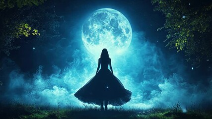 Wall Mural - enigmatic silhouette under a luminous full moon
