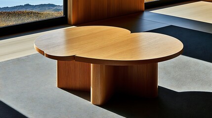 Poster - A wooden coffee table with a unique organic shape design