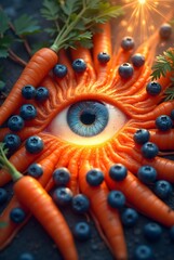 Poster - Surreal eye surrounded by carrots and blueberries
