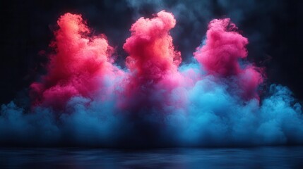 Poster - Vibrant smoke in blue and pink hues creates a captivating visual effect, suitable for artistic design and creative projects. Copy space, commercial use