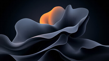 Poster - A minimalistic vector design featuring soft, swirling lines on a dark background, creating a