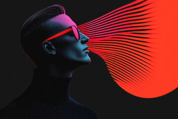 Poster - A bold and colorful 3D digital art-style illustration of a human figure, featuring sleek vector