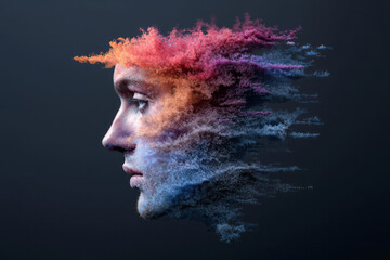 Poster - A dynamic 3D digital art depiction of a human, merging vibrant colors and modern vector elements on