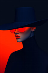 Poster - An elegant, colorful 3D vector illustration of a human sporting a hat and sunglasses, set on a dark