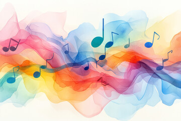 Poster - Beautiful, colorful collage concept of vibrant music and sound wave motifs, contemporary colors and