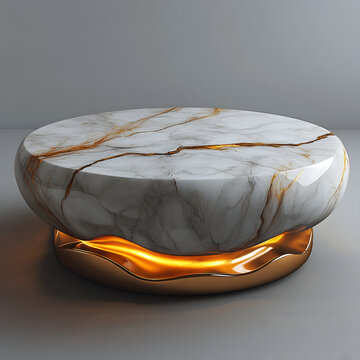 
Luxury marble coffee table, elegant futuristic design, gold and white tones, hyper-detailed texture, studio setting, high-end product shot, cinematic lighting, ultra-sharp 8K render, V-Ray rendering
